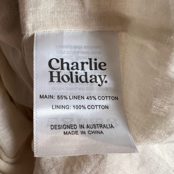 Charlie Holiday Lilian Oat Beige Tiered Cut Out Linen Midi Dress Size XL - Picture 14 of 15